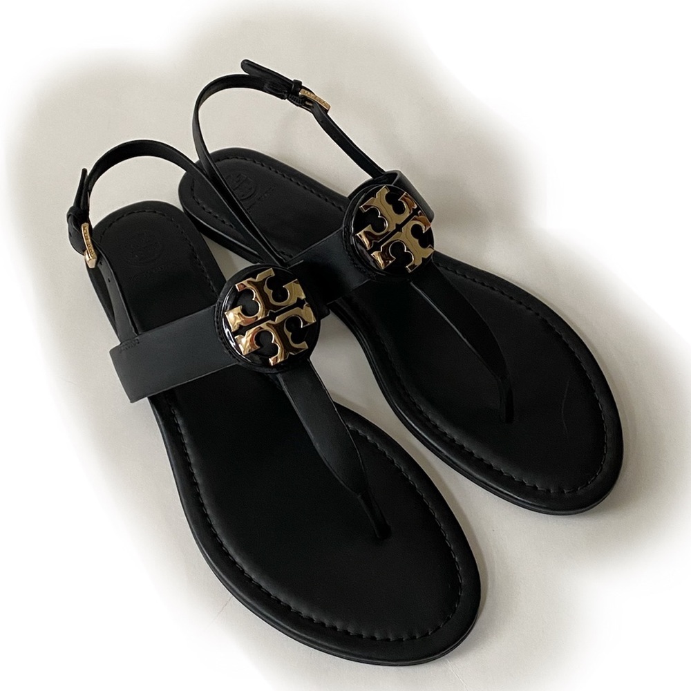 Tory Burch Claire Leather Flat Thong Sandal Black - Picture 6 of 15
